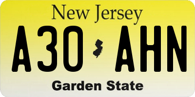 NJ license plate A30AHN
