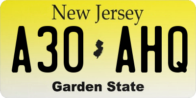 NJ license plate A30AHQ