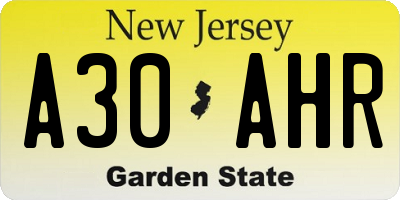 NJ license plate A30AHR