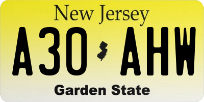 NJ license plate A30AHW