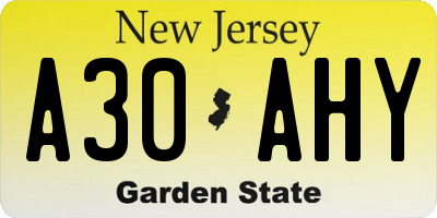 NJ license plate A30AHY