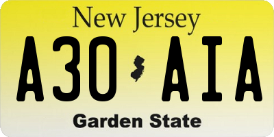 NJ license plate A30AIA