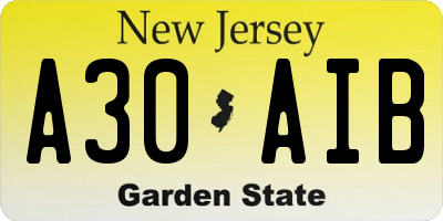 NJ license plate A30AIB