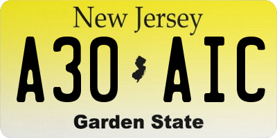 NJ license plate A30AIC