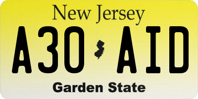 NJ license plate A30AID