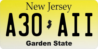 NJ license plate A30AII