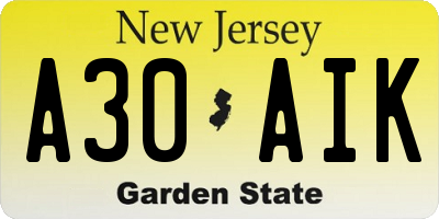 NJ license plate A30AIK