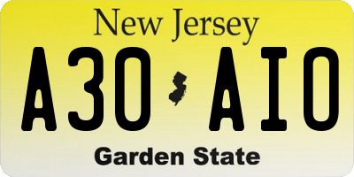 NJ license plate A30AIO
