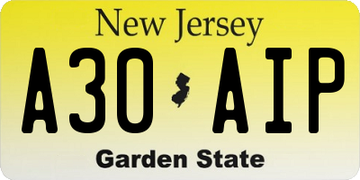 NJ license plate A30AIP