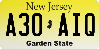 NJ license plate A30AIQ