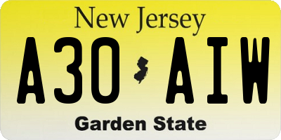 NJ license plate A30AIW