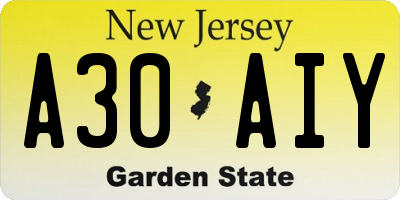 NJ license plate A30AIY