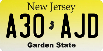 NJ license plate A30AJD