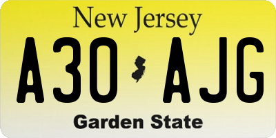 NJ license plate A30AJG