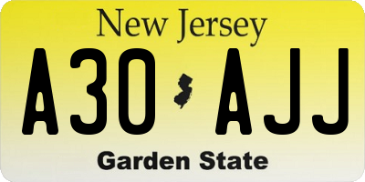 NJ license plate A30AJJ