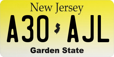NJ license plate A30AJL