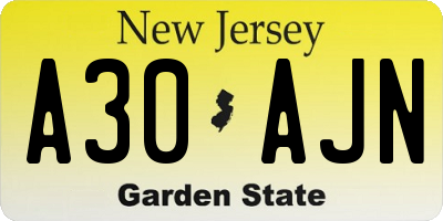NJ license plate A30AJN