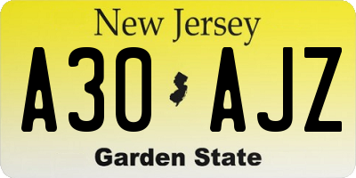 NJ license plate A30AJZ