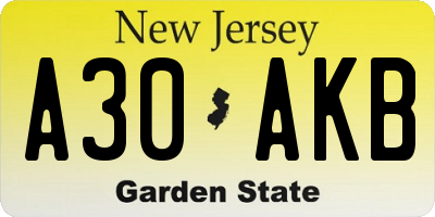 NJ license plate A30AKB