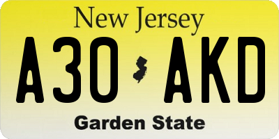NJ license plate A30AKD