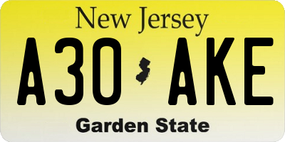 NJ license plate A30AKE