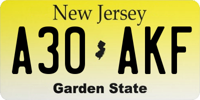 NJ license plate A30AKF