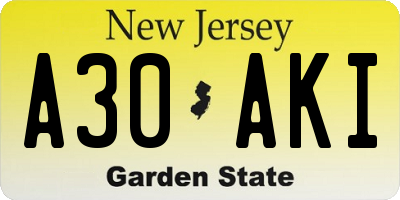 NJ license plate A30AKI