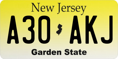 NJ license plate A30AKJ
