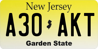 NJ license plate A30AKT