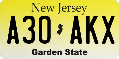 NJ license plate A30AKX