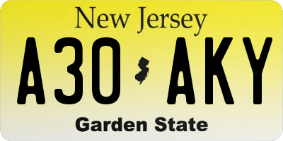 NJ license plate A30AKY