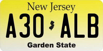 NJ license plate A30ALB