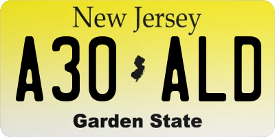 NJ license plate A30ALD