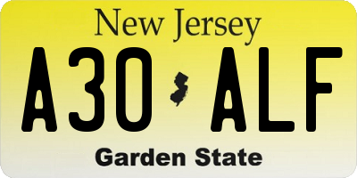 NJ license plate A30ALF