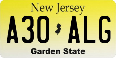 NJ license plate A30ALG
