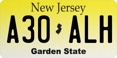 NJ license plate A30ALH