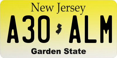 NJ license plate A30ALM