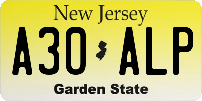 NJ license plate A30ALP
