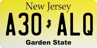NJ license plate A30ALQ