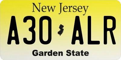 NJ license plate A30ALR