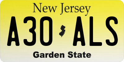NJ license plate A30ALS