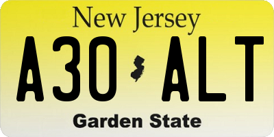 NJ license plate A30ALT