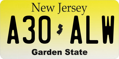 NJ license plate A30ALW