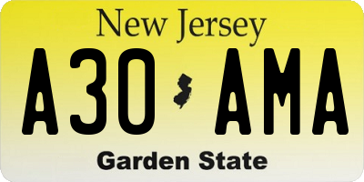 NJ license plate A30AMA