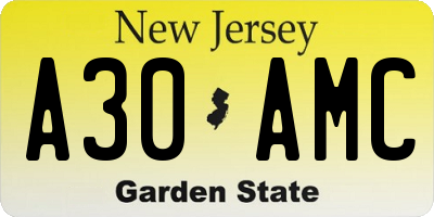 NJ license plate A30AMC