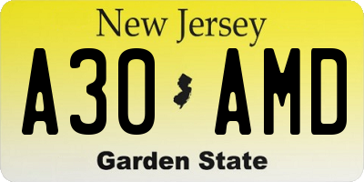 NJ license plate A30AMD
