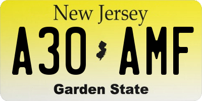 NJ license plate A30AMF