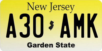 NJ license plate A30AMK