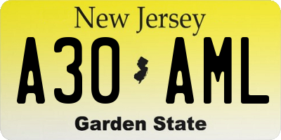 NJ license plate A30AML
