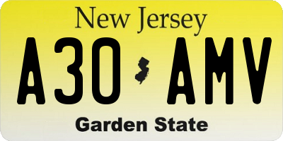 NJ license plate A30AMV